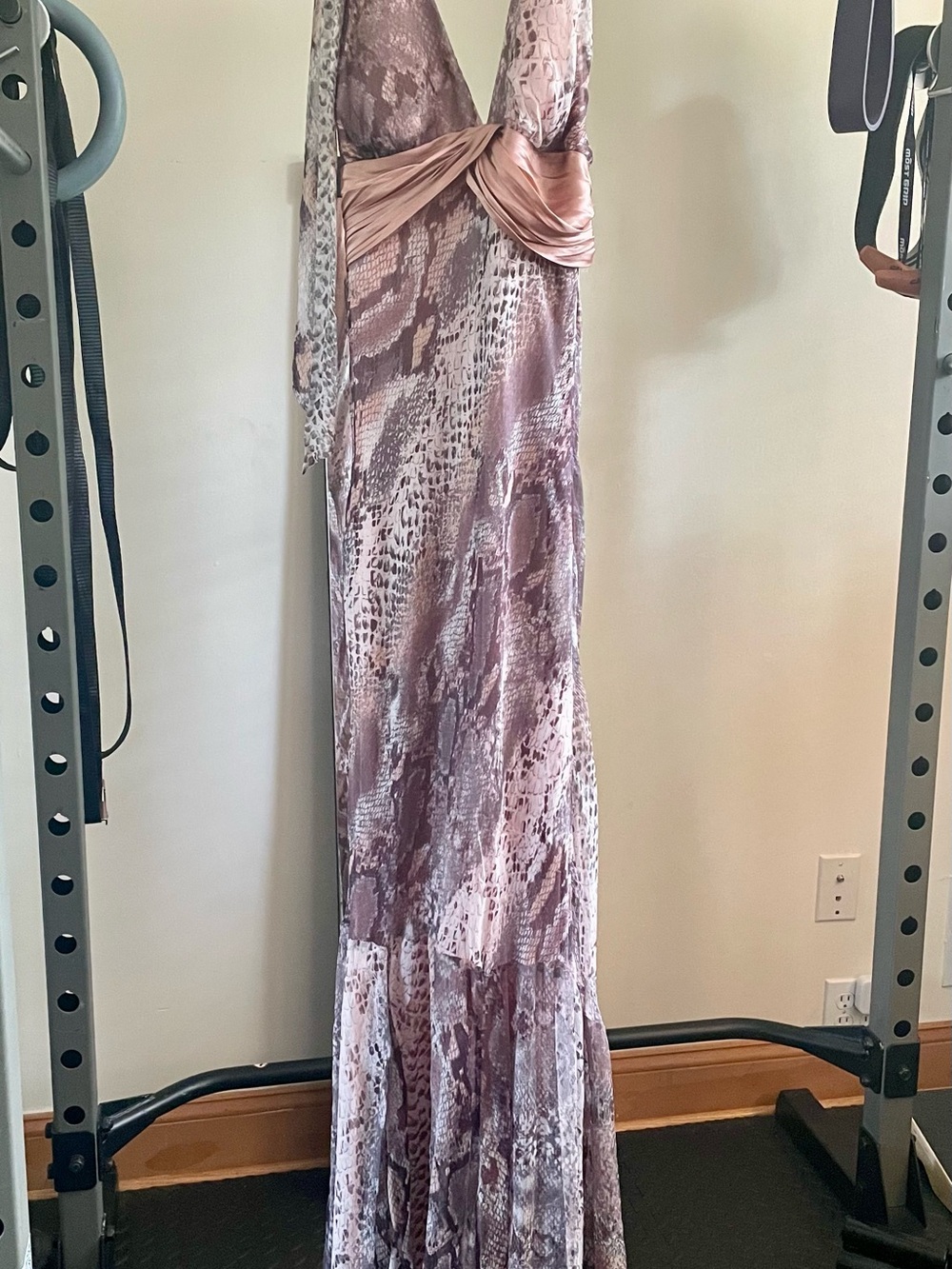 le chateau Blush Snake-Print Satin Halter Dress